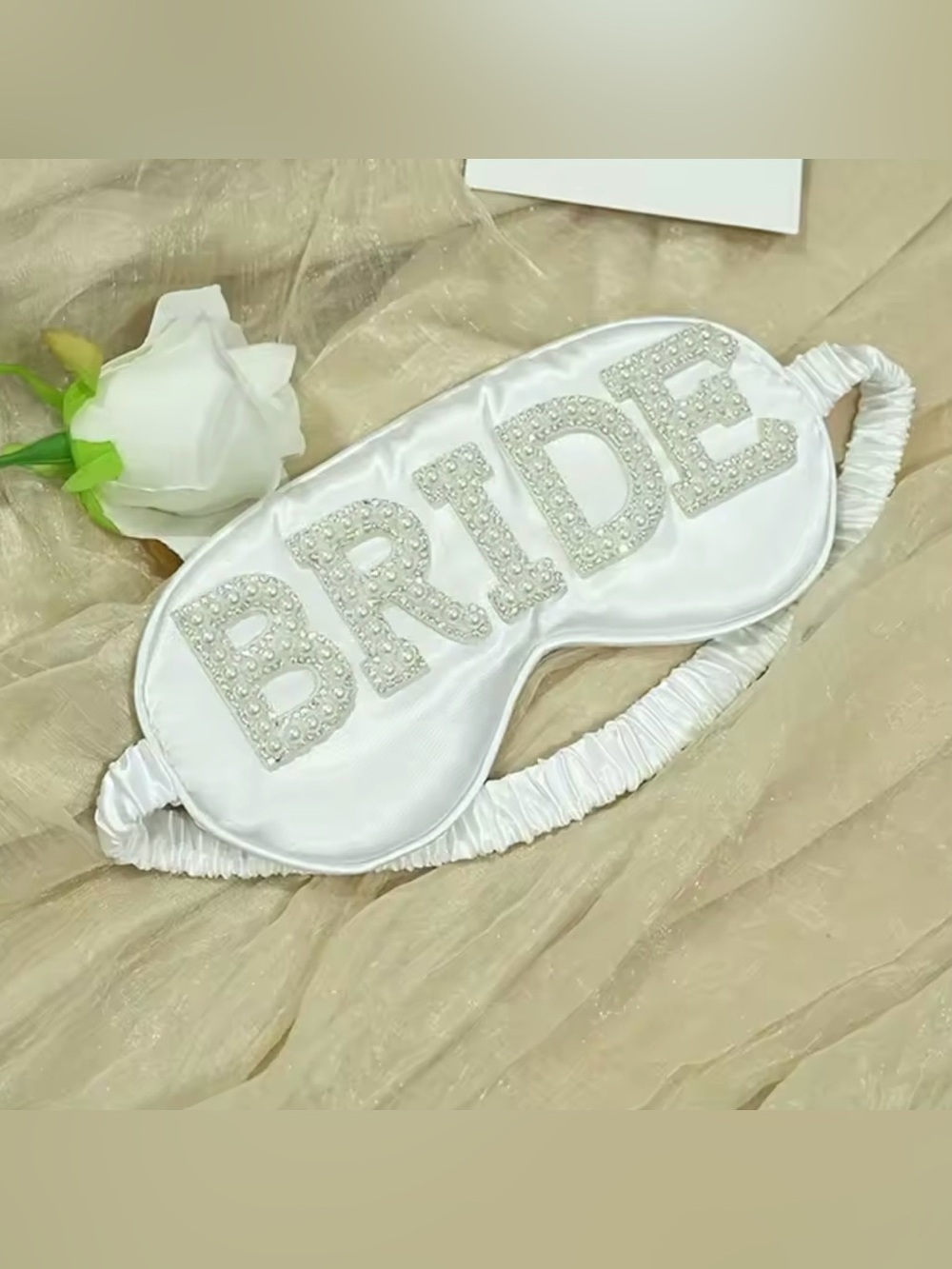 Nordstrom White Satin Bridal Eye Mask with Pearl Lettering